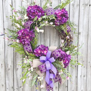 Summer wreaths for front door, Fall wreaths, Hydrangea wreaths, Spring wreaths for front door, Purple Hydrangeas, Front door wreaths