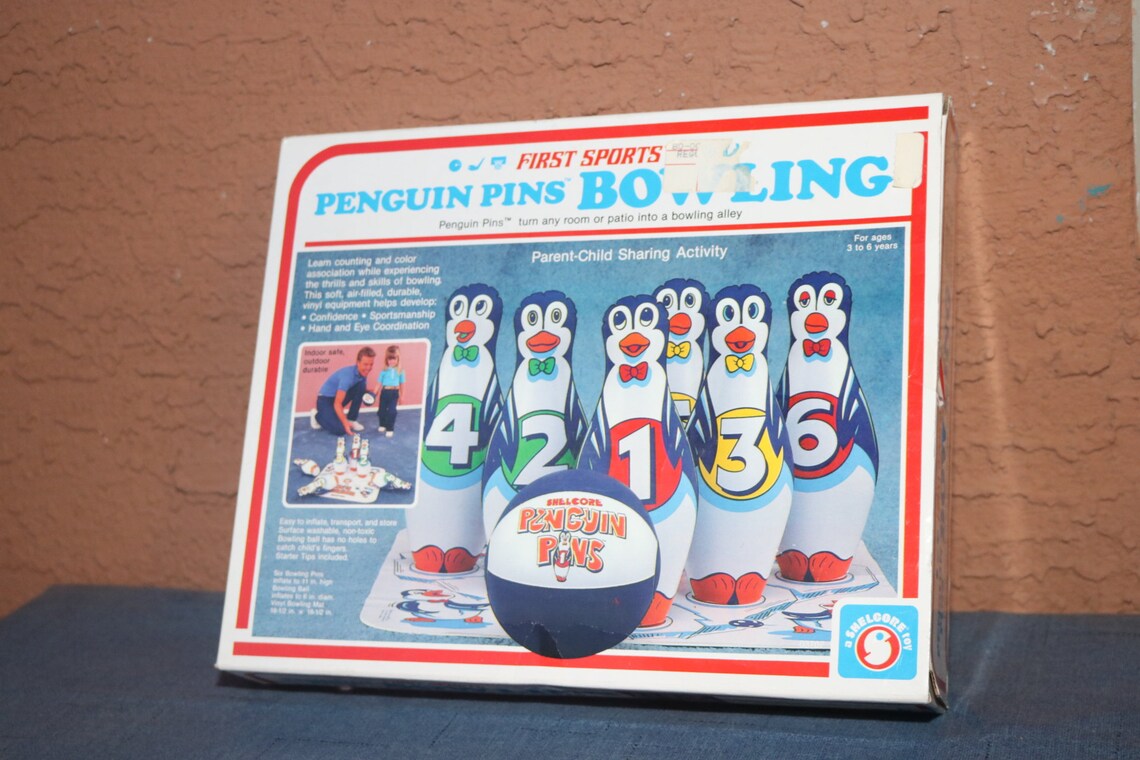 1986 Penguin Pins Bowling Game Vintage 1980's Shelcore Kids Style Blow