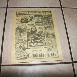 Sinister Cinema Catalogue 1995-1996 Monster Poster VHS Film Magazine of 1960s Movie Old Monsters Vampire Werewolf Frankenstein Horror
