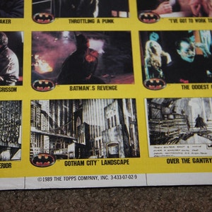 Batman the Movie Vintage 1989 Ungeschnittener Sammelkarten-Bogen von Topps 1980s