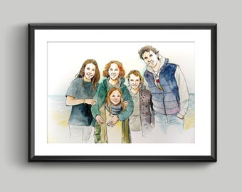 Retrato de familia en acuarela,retrato personalizado, retrato familiar, Regalo familias, Regalo para ella, sin marco, obra original