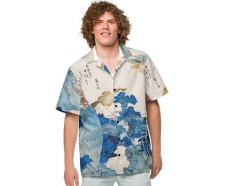 Printed button up shirt with An Evening View of Fuji by Utagawa Kuniyoshi Japanese style wear for men Streetwear clothing halloween shirt