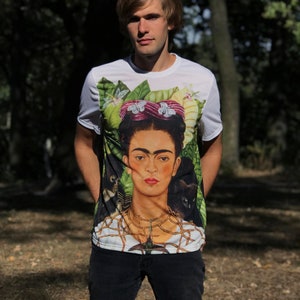 Recycled printed t-shirt "Art, Garden, Life" printed t-shirt Frida Khalo gift for her gift for him
