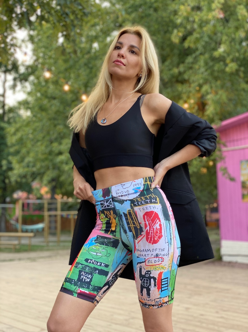 women/'s activewear Cycling shorts with Basquiat print dance pants fitness yoga lover gifts pilates high waist biker short