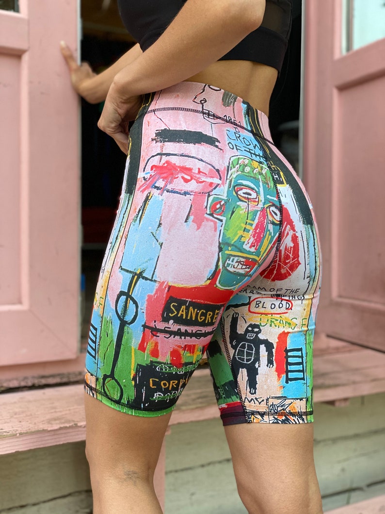 women/'s activewear Cycling shorts with Basquiat print dance pants fitness yoga lover gifts pilates high waist biker short