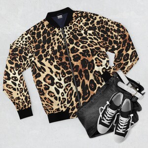 Men's Leopard Print Windbreaker With Black Accents, Hood