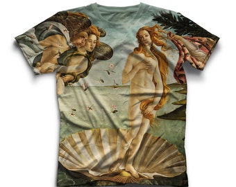 Recycled t-shirt with full print of painting "Birth of Venus" Botticelli Art history shirt Aesthetic tshirt,  gift for son