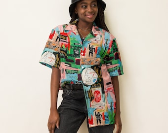 Thin Summer button up shirt street art, fashion prints, abstract art, graffiti font, Unisex Streetwear Shirt, gift ideas from ONME
