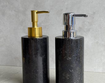 Black Marble Soap Dispenser, Stone Bathroom Decor, Luxury Vanity Accessory, Gold Silver Pump, Modern Bathroom
