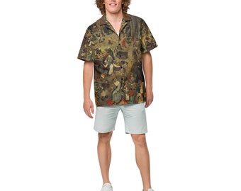 Printed button up shirt with The Fight Between Carnival and Lent by Pieter Bruegel Streetwear Shirt artistic wear halloween shirt