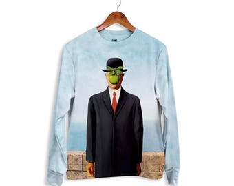 Sweatshirt with painting "Son", Magritte sweater, impressionism gift from ONME, gift for women