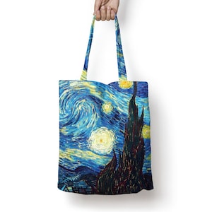 Tote bag with print &quot;The Starry Night&quot; by Van Gogh, eco shopping bag, gift for her, birthday gift for her halloween bag