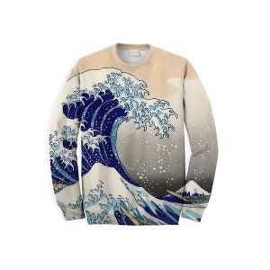 Sweatshirt with painting &quot;The Great Wave off Kanagawa&quot;, Hokusai sweater, impressionism gift from ONME,