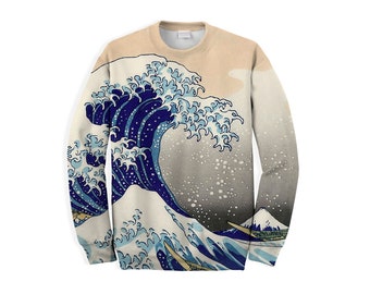SALE! Sweatshirt with painting "The Great Wave off Kanagawa" XL, Hokusai sweater, impressionism gift from ONME, gift for women