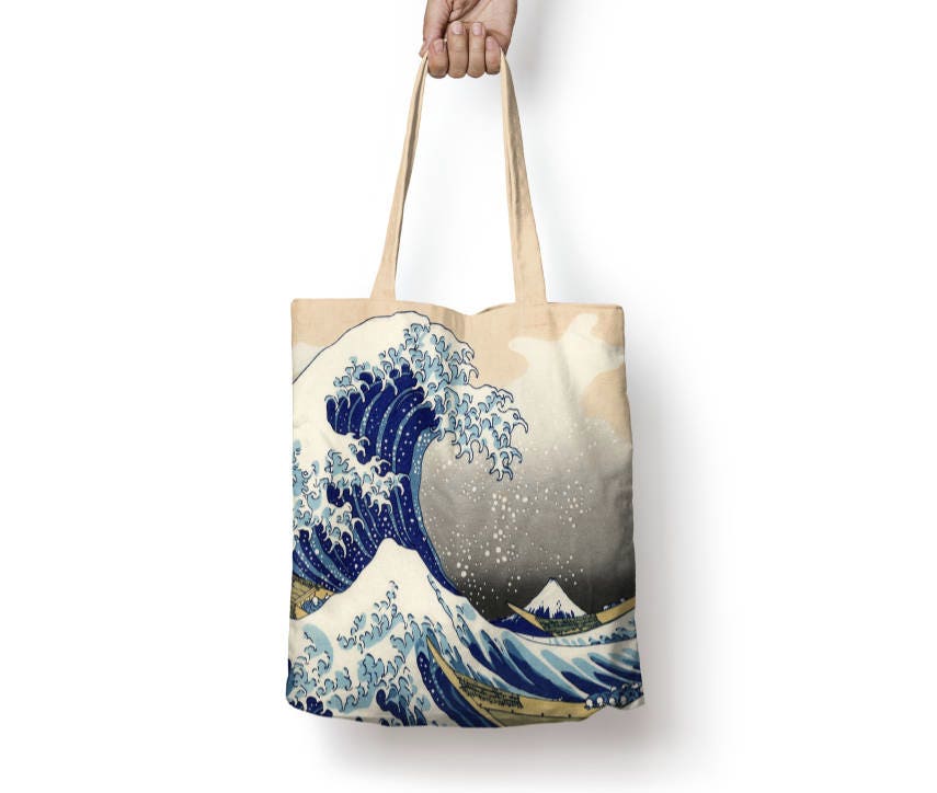 Personalized Tote bag Organic Cotton Gift the great wave off kanagawa Hokusai ar
