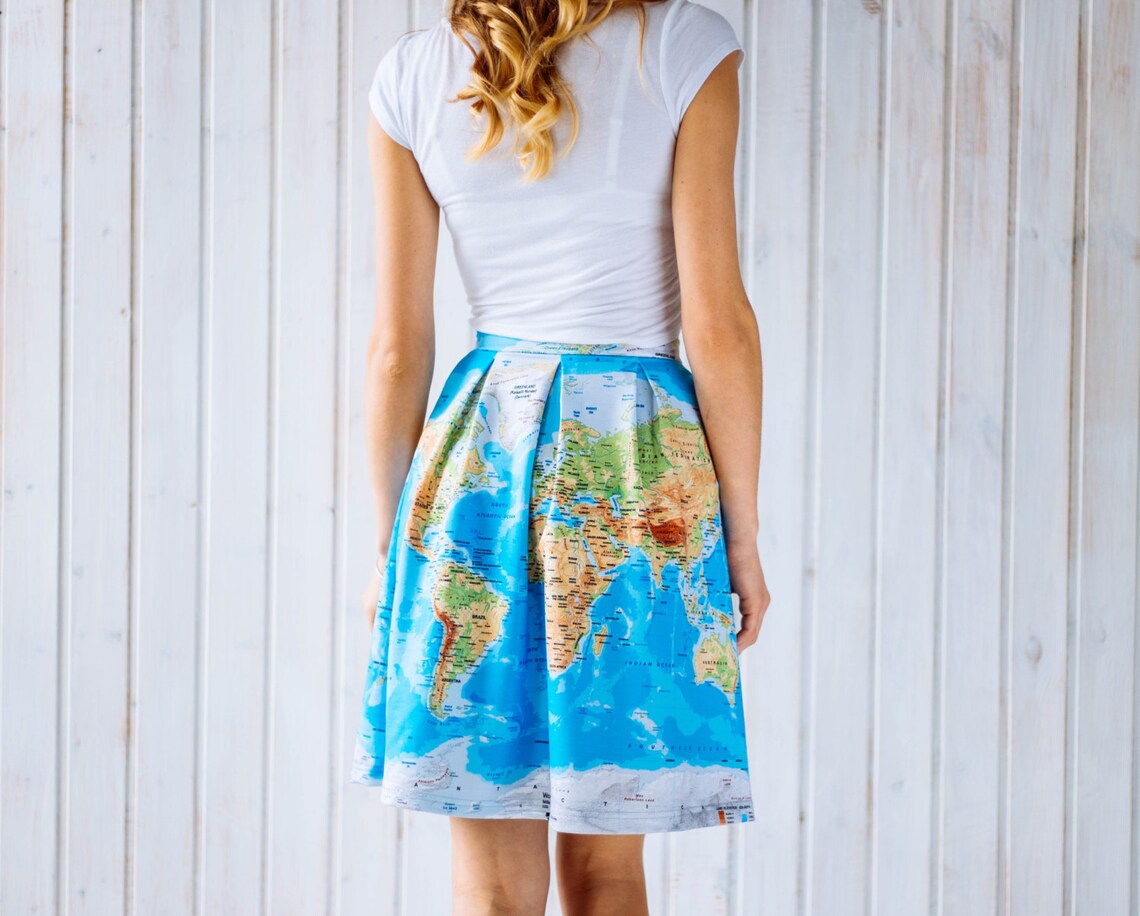 World Map Skirt Globe Print All Over Print Design Geography Etsy