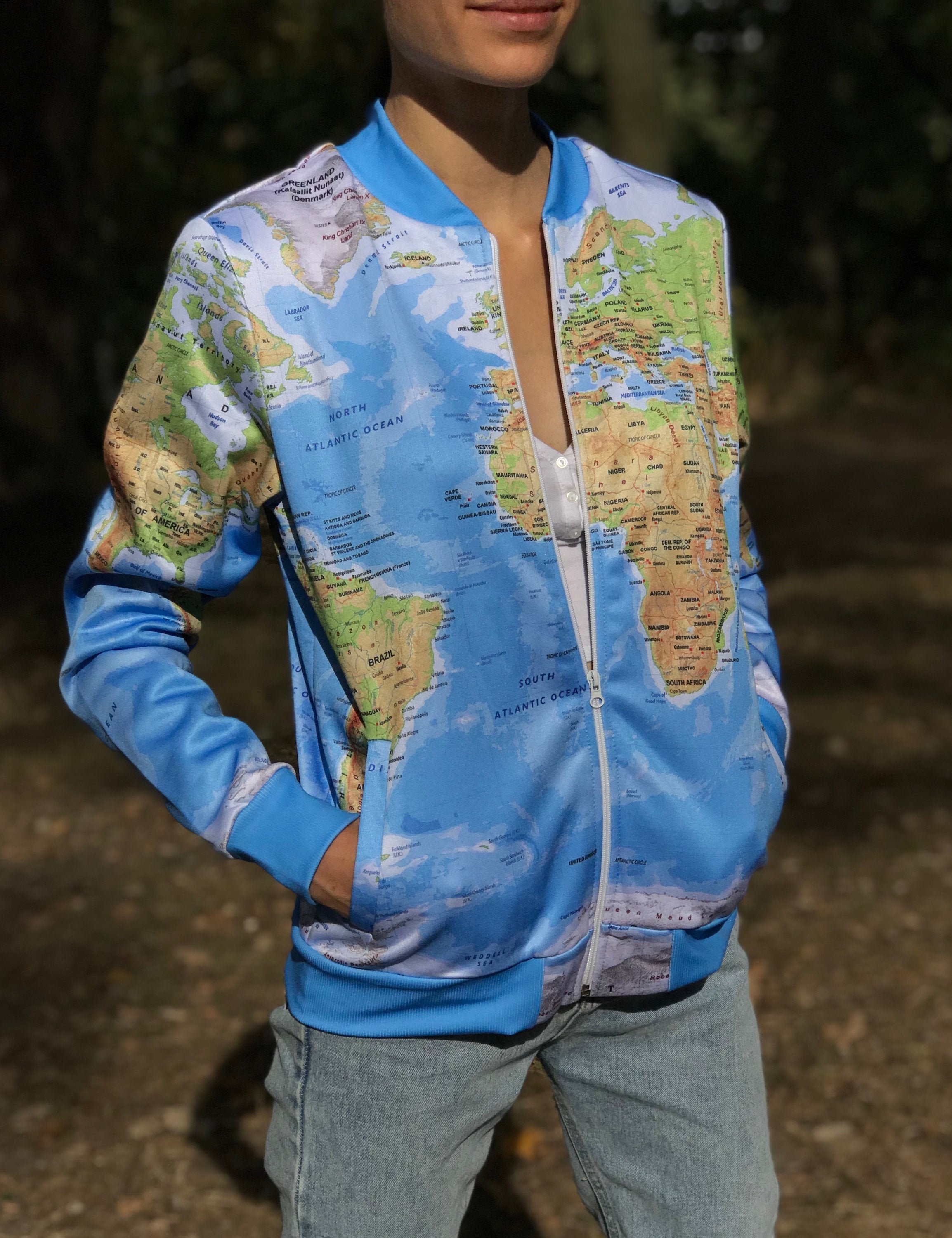 Bomber Jacket Geography Bomberjacket Full Print Design Etsy