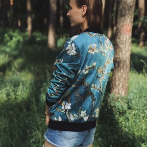 Bomber jacket Van Gogh, floral bomber jacket Almond Blossoms, all over print bomber jacket art print clothing gift for son image 3