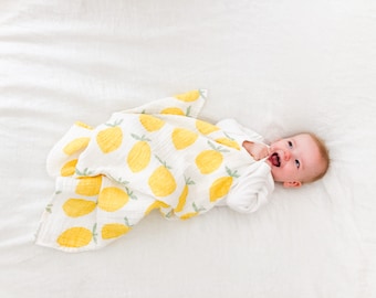 Organic Cotton Gauze Baby Blanket - Lemons Baby Blanket