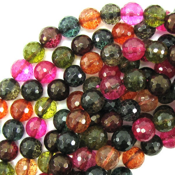 Faceted Watermelon Tourmaline Quartz Round Beads Gemstone 15.5" 4mm 6mm 8mm 10mm