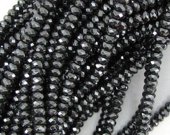 Natural Faceted Hematite Rondelle Button Beads 15.5" Strand 4mm 6mm 8mm 10mm