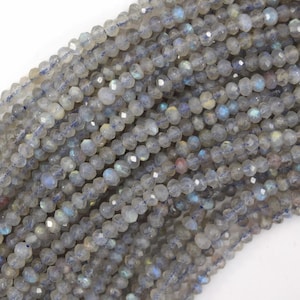 Perles rondelles de labradorite grise naturelle à facettes, 3 x 4 mm, fil de 15,5 pouces (39,4 cm), 4 mm