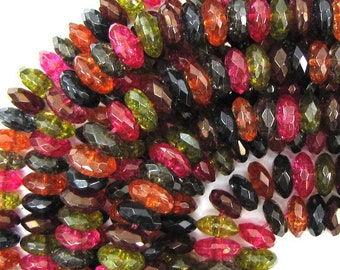 Faceted Watermelon Tourmaline Quartz Rondelle Button Beads 15" 6mm 8mm 10mm