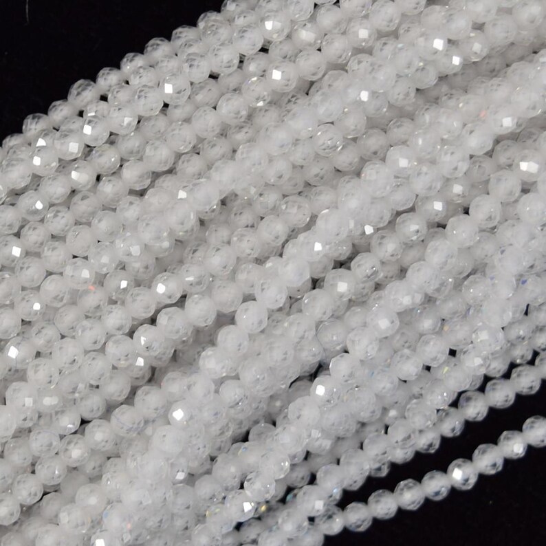 Faceted Clear White CZ Cubic Zirconia Round Beads 14" Strand 3mm 4mm 3mm