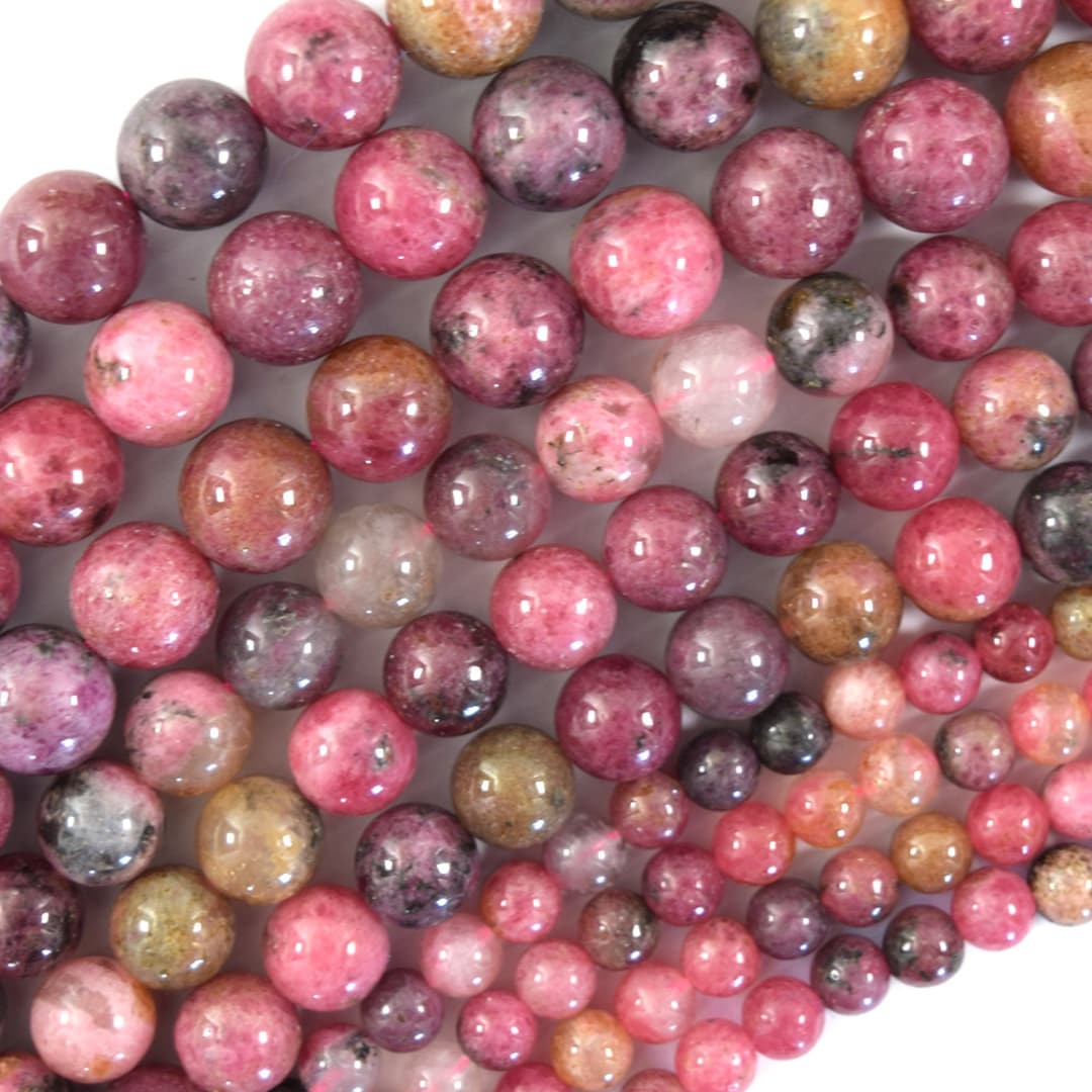 Natural African Pink Rhodonite Round Beads Gemstone 15.5 Strand 6mm 8mm ...
