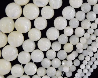 White Mother Of Pearl MOP Round Beads 15.5" Strand 3mm 4mm 6mm 8mm 10mm