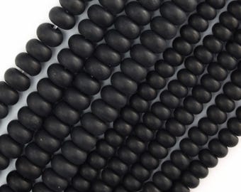 AA Matte Black Onyx Rondelle Button Beads Gemstone 15.5" Strand 4mm 6mm 8mm