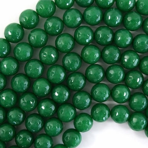 Faceted Emerald Green Jade Round Beads 15&quot; Strand 3mm 4mm 6mm 8mm 10mm 12mm