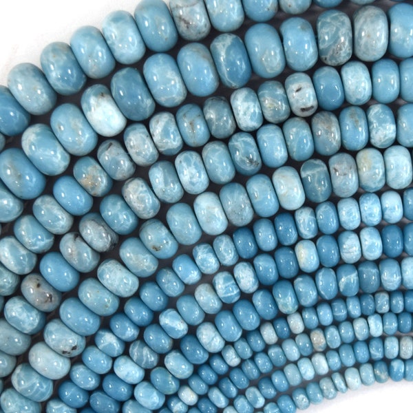 Blue Larimar Quartz Rondelle Button Beads Gemstone 15" Strand 4mm 6mm 8mm 10mm