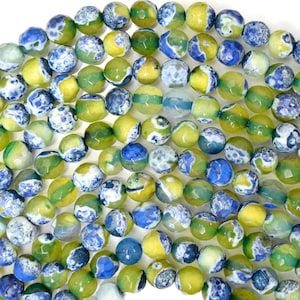 Faceted Blue Green Agate Round Beads Gemstone 15&quot; Strand 6mm 8mm 10mm 12mm