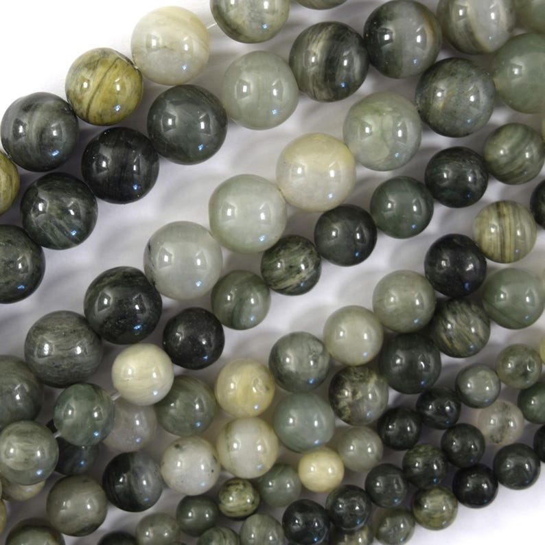 Natural Green Line Jasper Round Beads Gemstone 15" Strand 6mm 8mm 10mm image 1