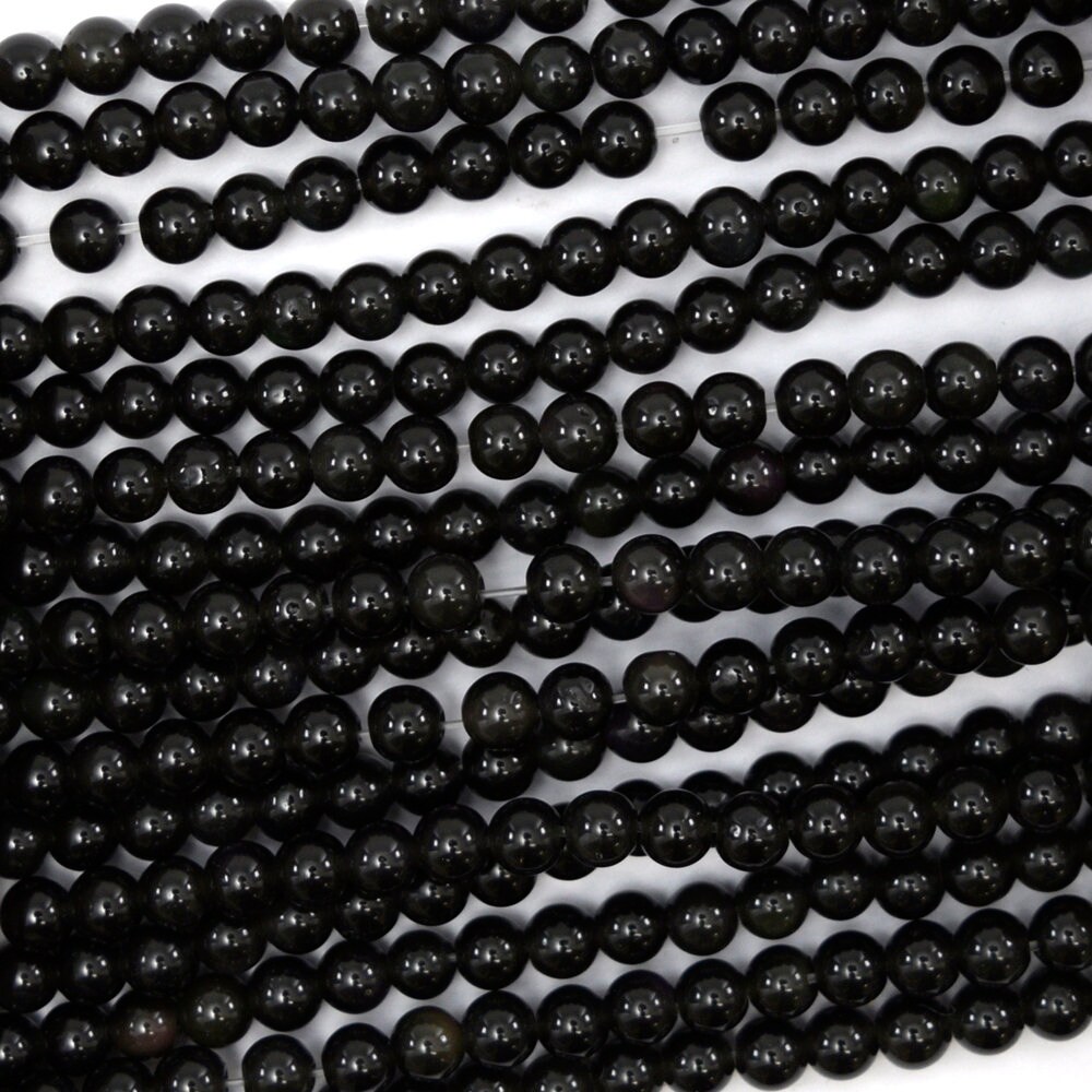 Ranbow Obsdan Beads, Natural Round Black Obsdan Beads Wth Double