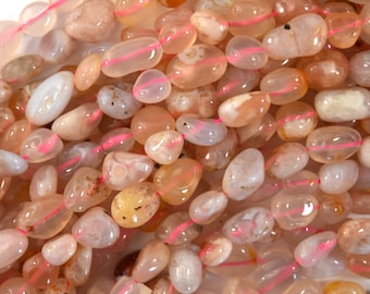 Natural Peach Cherry Blossom Sakura Agate Pebble Nugget Beads 15.5