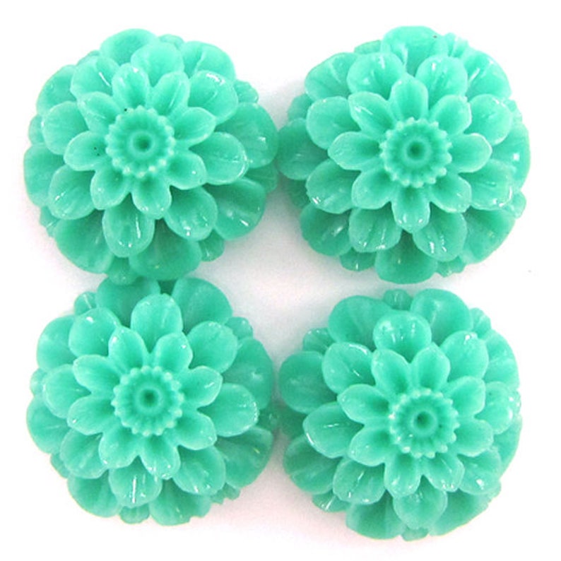 24mm synthetic green coral carved chrysanthemum flower pendant bead 4pcs 14251
