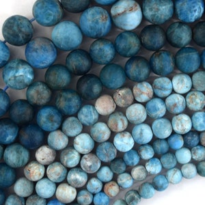 Natural Matte Blue Apatite Round Beads 15.5&quot; Strand 6mm 8mm 10mm 12mm
