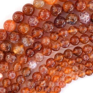 AA Orange Red Fire Agate Round Beads Gemstone 15&quot; Strand 6mm 8mm 10mm