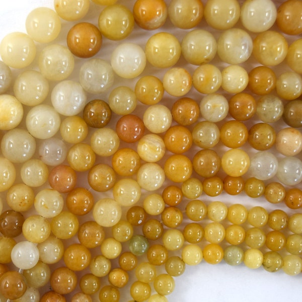 Perles rondes en jade jaune naturel, pierres précieuses de 15 pouces, brin de 4mm, 6mm, 8mm, 10mm, 12mm