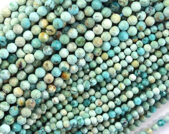 Natural Faceted Peruvian Turquoise Round Beads Gemstone 15.5" Strand 3mm 4mm