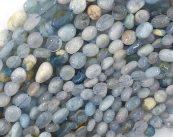 Natural Blue Aquamarine Pebble Nugget 15.5" Strand 6-8mm 8-10mm