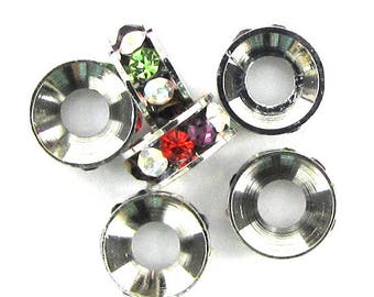 6 9mm silver plated rhinestone rondelle beads multicolor findings 13641