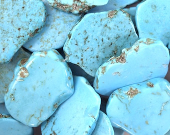 35mm - 40mm blue turquoise freeform slab slice nugget beads 15.5&quot; strand