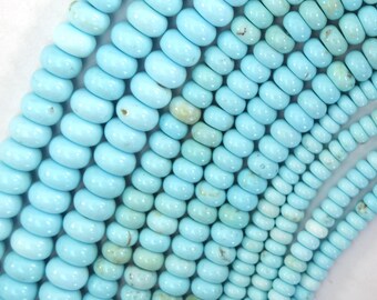 Perles rondelles turquoise crème et bleu, en pierre précieuse, fil de 39,4 cm (15,5 po), diamètres 4 mm, 6 mm et 8 mm.