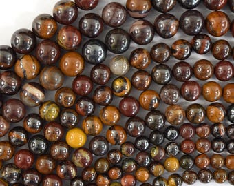Natural Dark Brown Tiger Iron Round Beads Gemstone 15" Strand 6mm 8mm 10mm