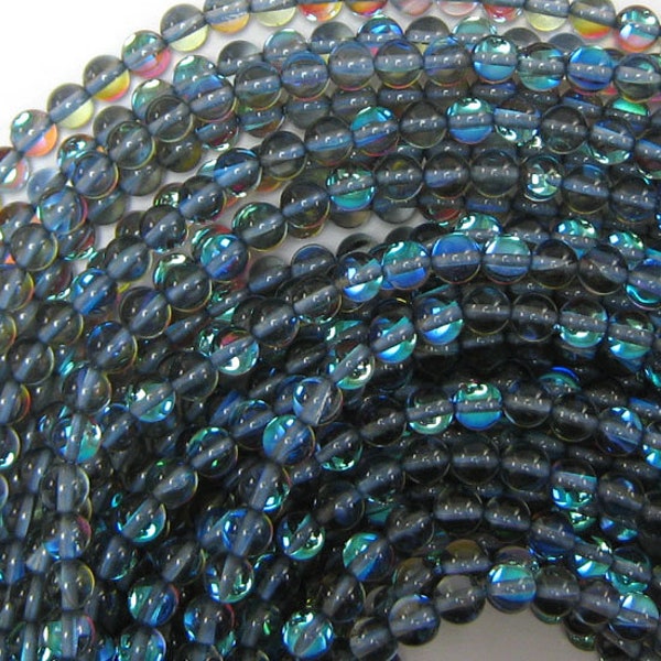 Blue Gray Mystic Aura Quartz Round Beads Gemstone 15" Strand 6mm 8mm 10mm