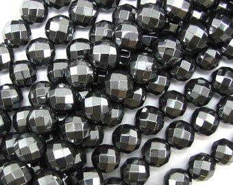 Natural Faceted Hematite Round Beads 15.5" Strand 3mm 4mm 6mm 8mm 10mm