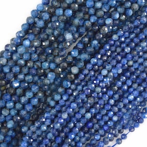 AA Faceted Blue Kyanite Round Beads Gemstone 15.5&quot; Strand 3mm 4mm